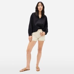everlane silky cotton split-neck blouse